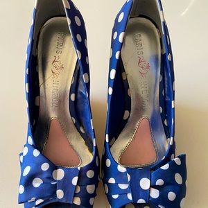 Paris Hilton Blue and White Polk dot Wedge Heels